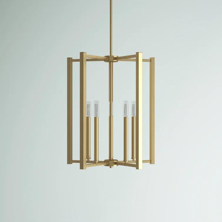 Greyleigh™ Brenton 5 - Light Lantern Square / Rectangle Pendant in Warm Brass