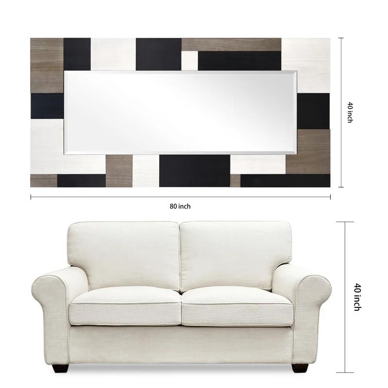 Empire Art Direct "Geometric Blocks" Hand Made Solid Paulownia Wood Beveled Leaner Mirror size 80" x 40"