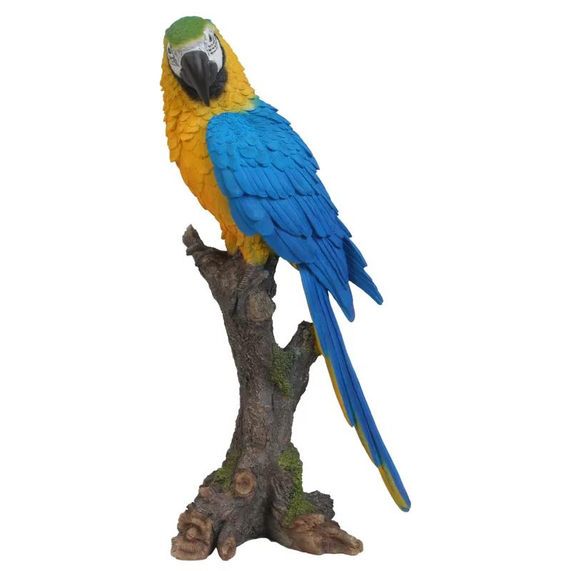 Blue and Yellow Parrot on Branch Polyresin Statue