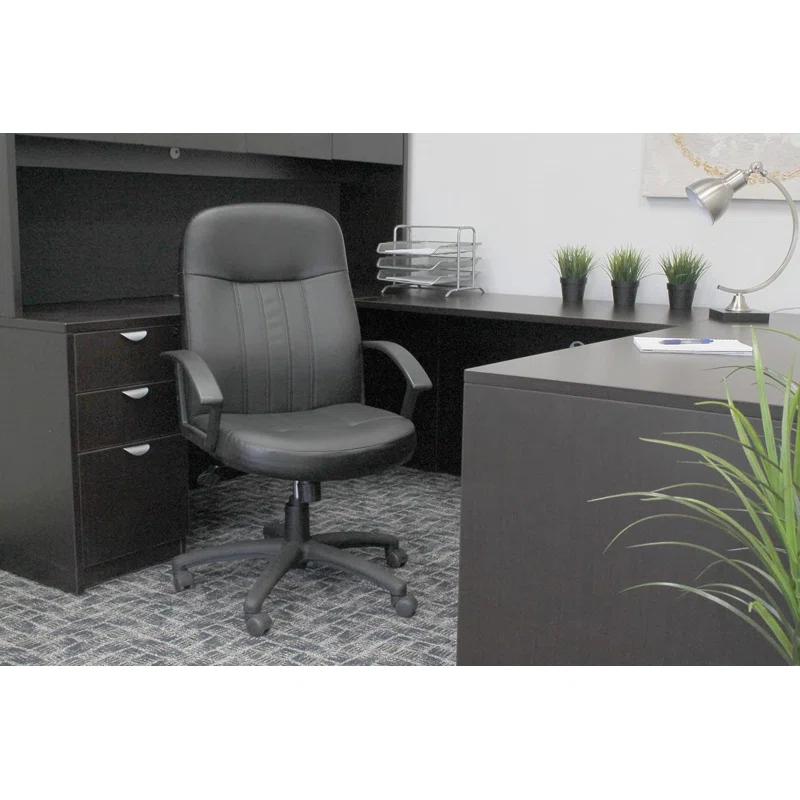 Executive Leather Budget Chair Black - Boss Office Products: Swivel, Lumbar Support, 250lb Capacity
