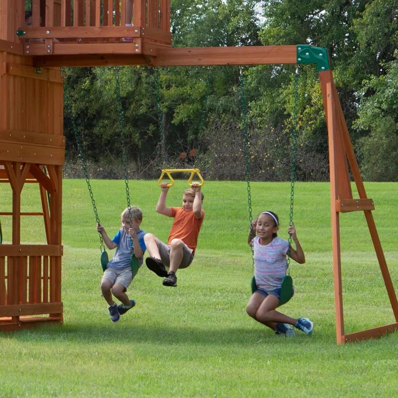 Backyard Discovery Backyard Discovery Skyfort II Cedar Wood Swing Set with Wave Slide, Clubhouse, Crow's Nest, and Monkey Bars