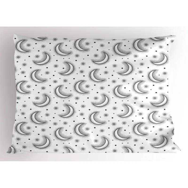 Ambesonne Ambesonne Moon Pillow Sham 2 Pack Dotwork Crescent Phase Stars Charcoal Grey and White