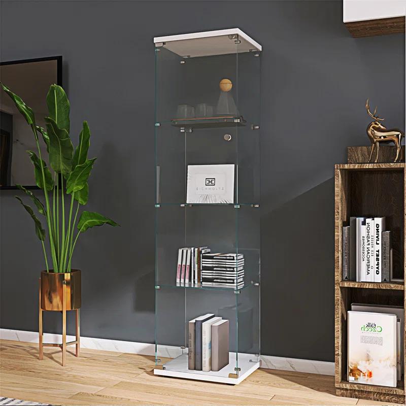 Lighted 4 Shelves Glass Display Cabinet with One Door