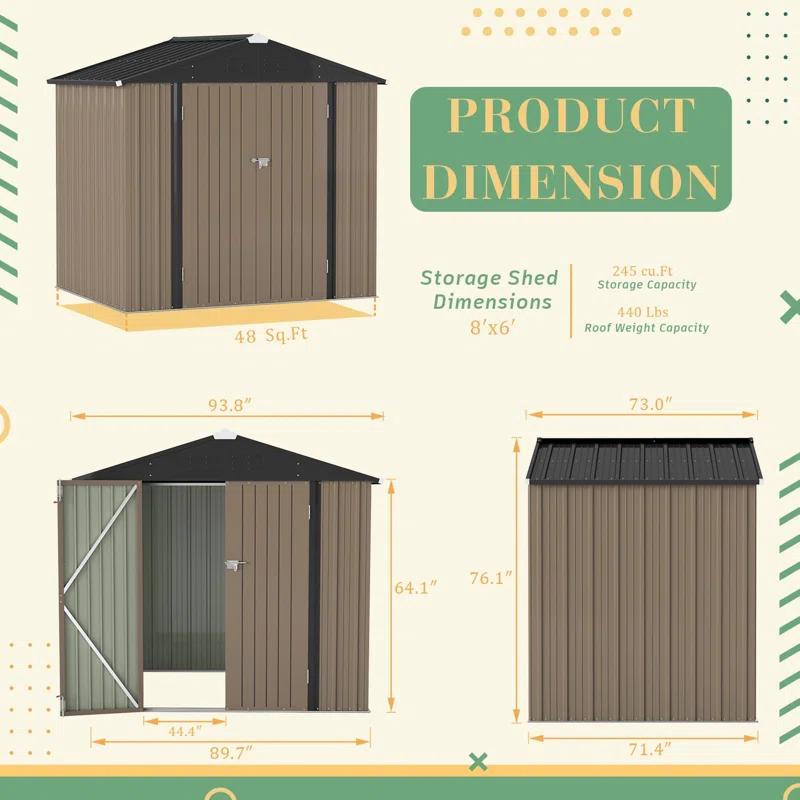 Devoko 8 ft. W x 6 ft. D Metal Storage Shed