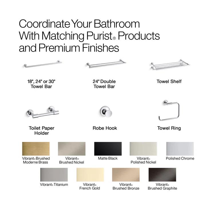 Kohler Purist® Wall Mounted Round Towel Bar, Metal Wall-Mounted Towel Holder K-14436-2MB