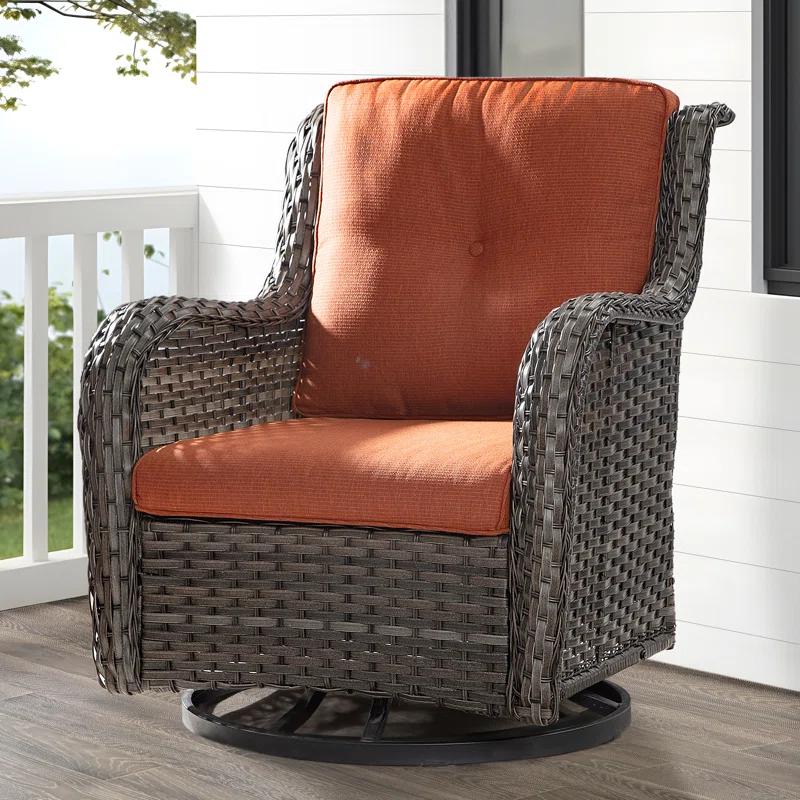 COZYWOR Swivel Wicker Patio Chair with Cushions (Set of 2)