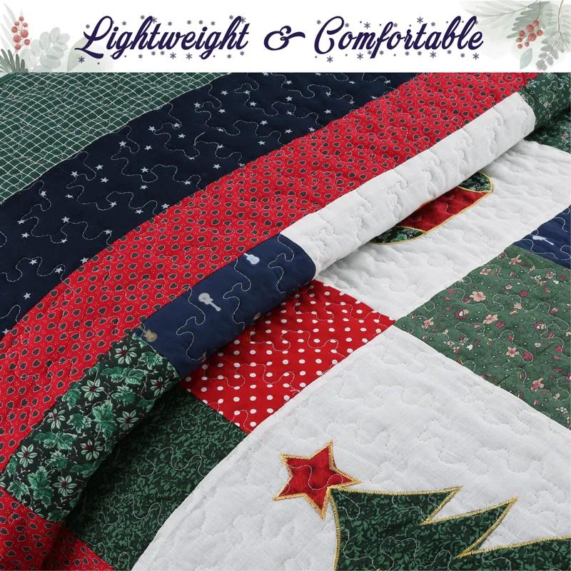 Cozy Line Home Fashion Happy Christmas Christmas Reversible Farmhouse Country Quilt Set