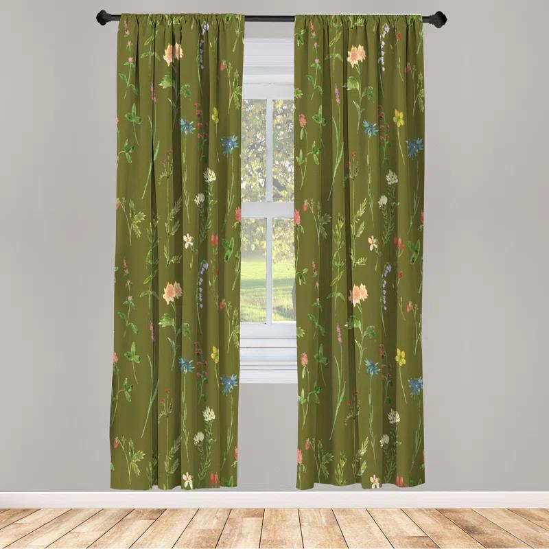 Ambesonne Microfiber Floral Semi-Sheer Rod Pocket Curtain Panels (Set of 2)