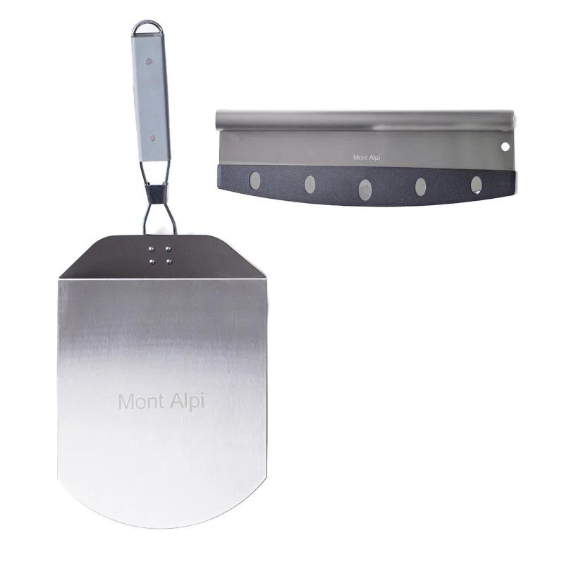 Mont Alpi Mont Alpi MAPK Universal Outdoor Grill Pizza Making Converter Kit - Pizza Stone Rest with Handles, 15" Pizza Stone, Stainless Steel Fold up Pizza Peel and Chicago Style Pizza Rocker Cutter Knife
