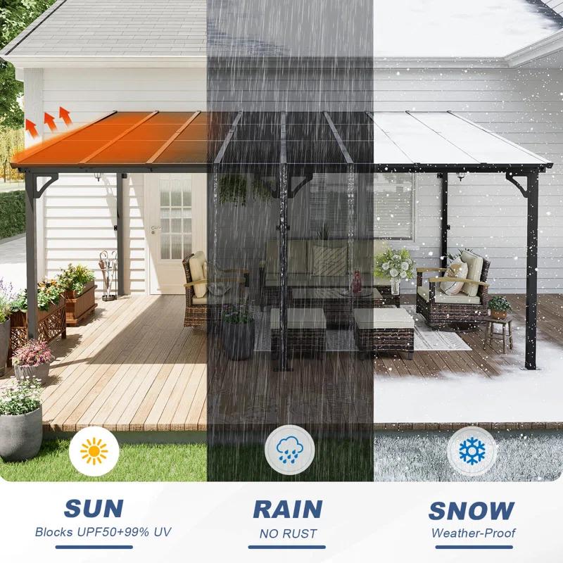 MEISSALIVVE Gazebo, Wall Mounted Gazebo, Lean To Metal Awnings Gazebos, Gazebo Pergola With Sloped Roof, Outdoor Patio Gazebo Awning For Backyard, Deck