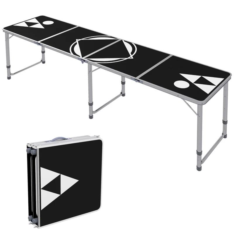 wendeway Outsunny 8ft Portable Beer Pong Table with Adjustable Legs, Folding Camping Table, Aluminum Picnic Table