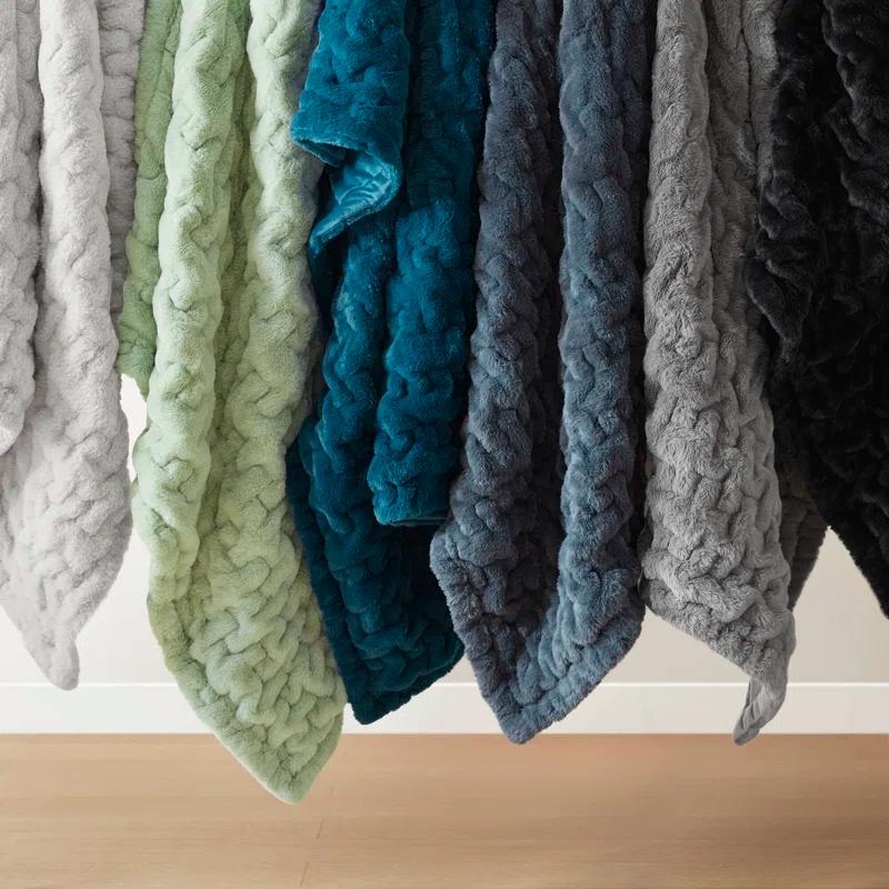 Madison Park Silver Ruched Fur Throw 50x60"