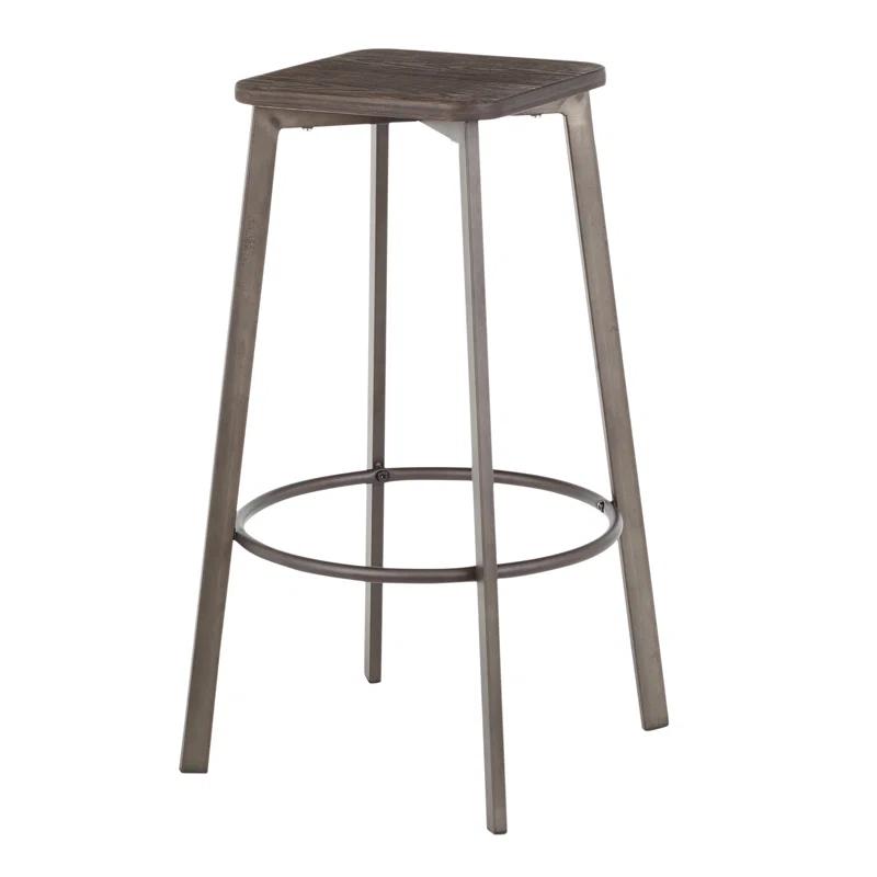 17 Stories Square Barstool In Vintage Metal And Espresso Wood-Pressed Grain Bamboo By Lumisource - Set Of 2