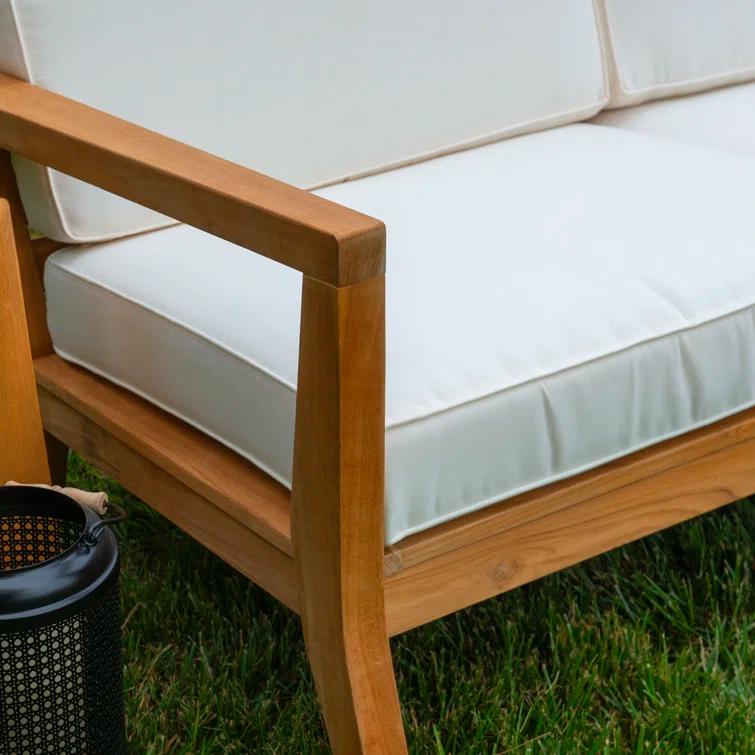 Joss & Main Adagio Outdoor Solid Teak Wood 2-Person Sofa with Cushions