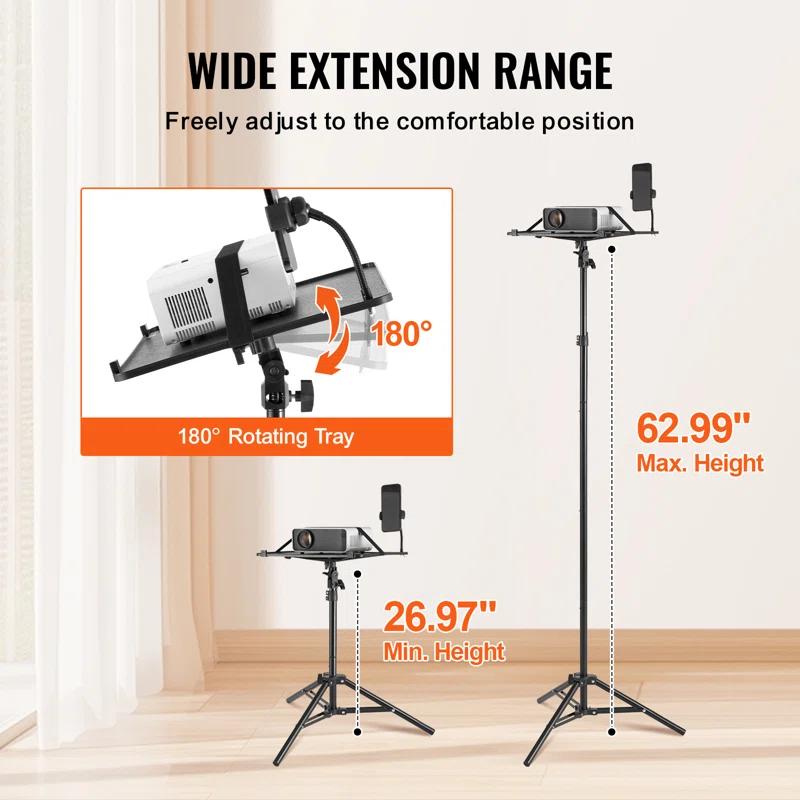 Rebrilliant Projector Stand Laptop Stand Tripod Adjustable Height from 26.97 to 63 in