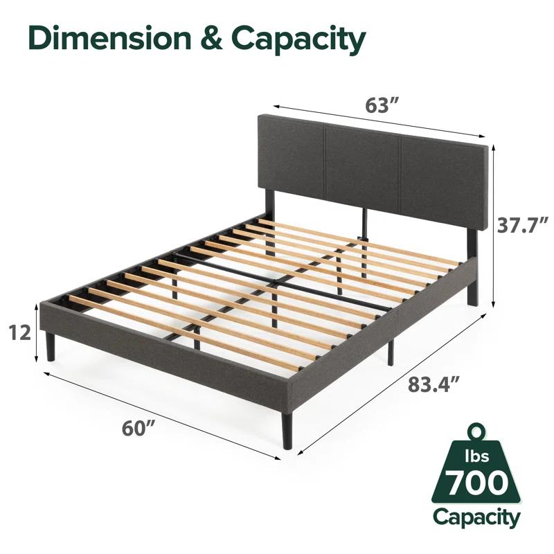 Cambril 38 inch Upholstered Platform Bed Frame with Sustainable Bamboo Slats