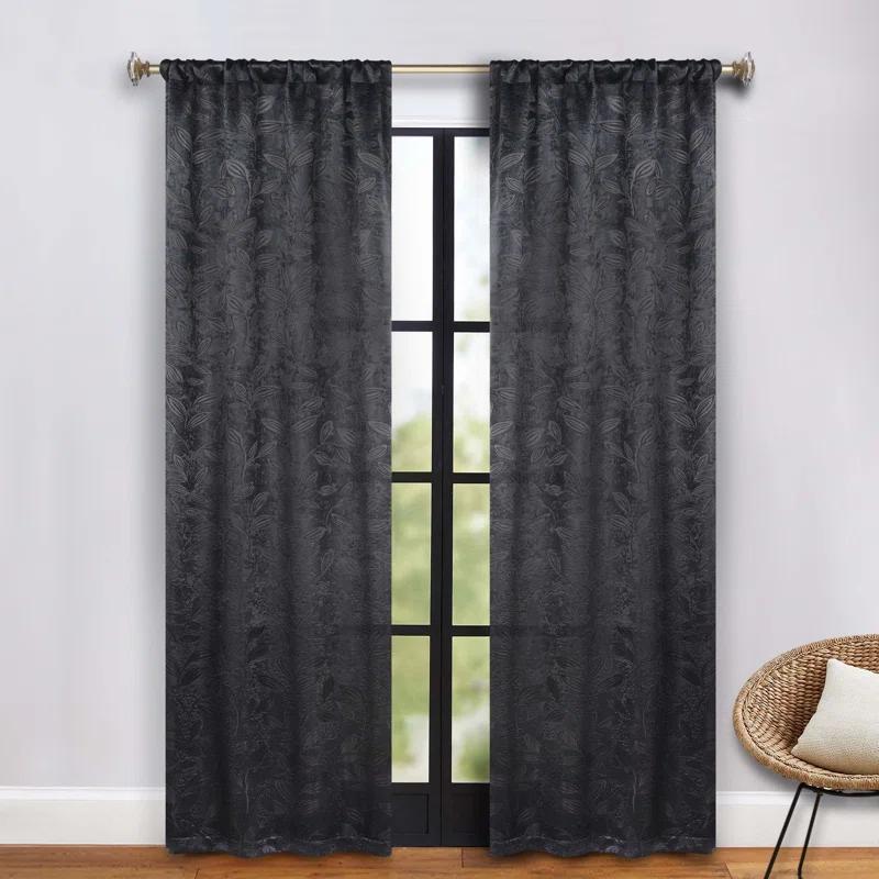 Modern Bohemian Leaves Polyester Machine Washable Room Darkening Blackout Curtains by Superior (Set of 2)