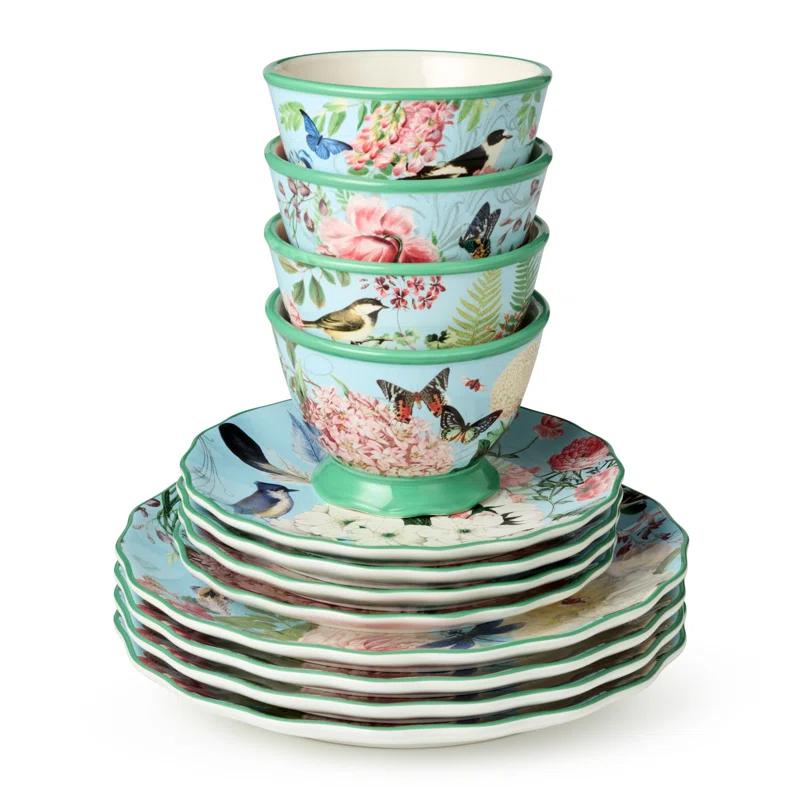 Certified International Flora 16-Piece Dinnerware Set, Service for 4 – Includes Dinner Plates, Dessert Plates, Pedestal Mugs, and Pedestal Ice Cream Bowls with Vibrant Nature-Inspired Floral Designs