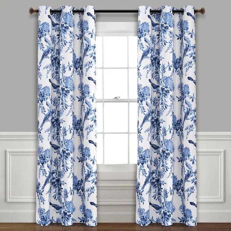 Lush Decor Farmhouse Bird And Flower Polyester Curtain Pair (Set of 2)