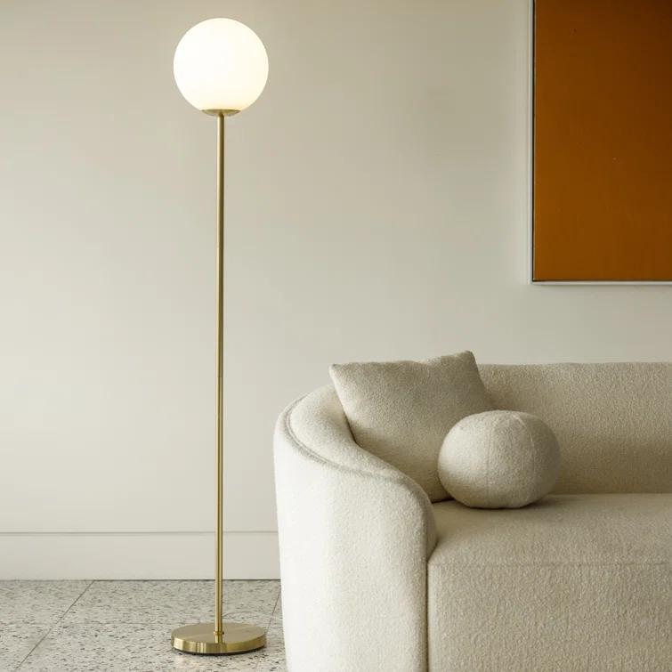 Brightech Luna Industrial Modern LED Floor Lamp with Glass Round Globe Shade