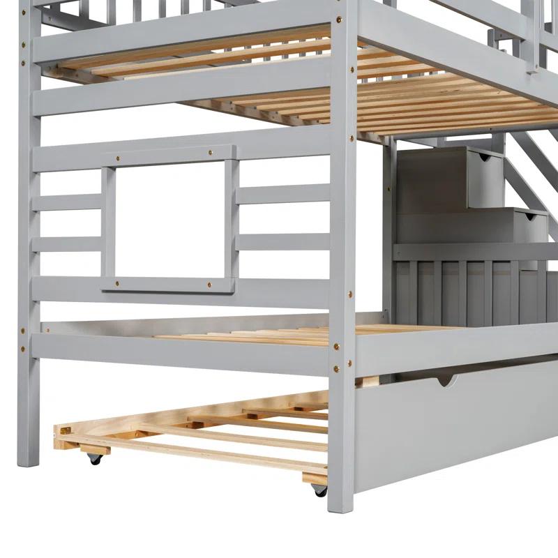 Harper Orchard Twin Over Twin House Bunk Bed With Trundle And Slide
