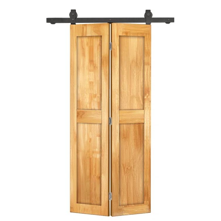 Calhome 2 Panel Shaker Pine Wood Bi-Fold Door with Sliding Barn Door Hardware Kit | Wayfair