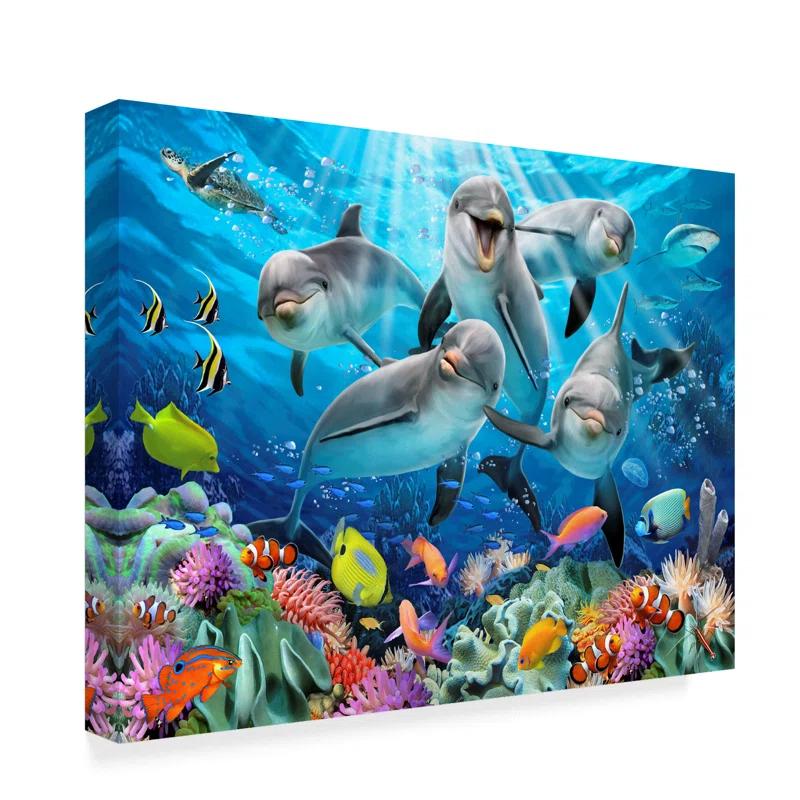 Trademark Fine Art " Five Happy Dolphins " by Howard Robinson