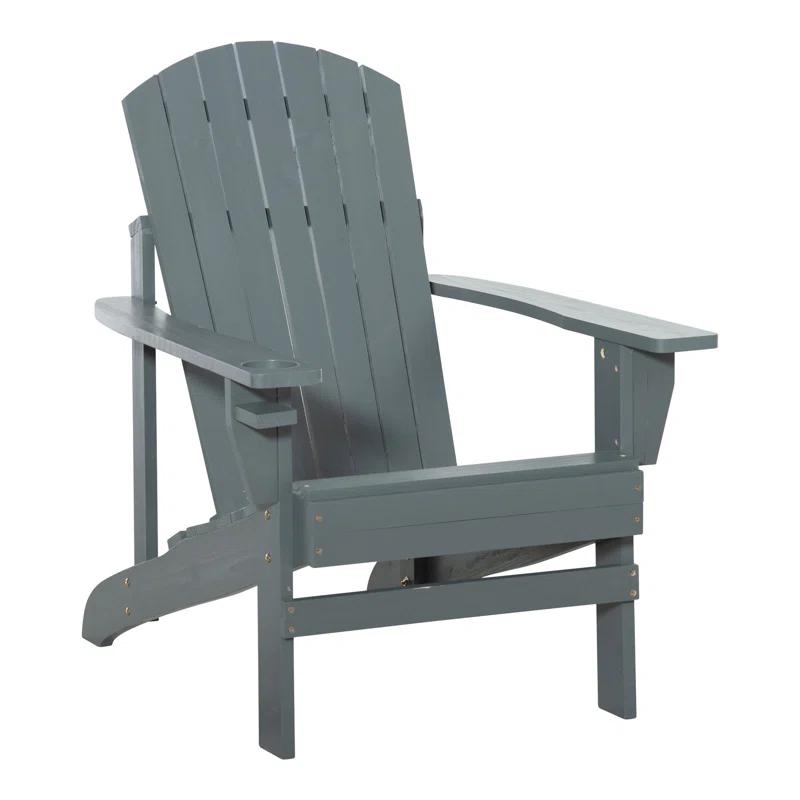 Highland Dunes Outsunny Wooden Adirondack Chair, Outdoor Patio Lawn Chair With Cup Holder, Weather Resistant Lawn Furniture, Classic Lounge For Deck, Garden, Backyard, Fire Pit