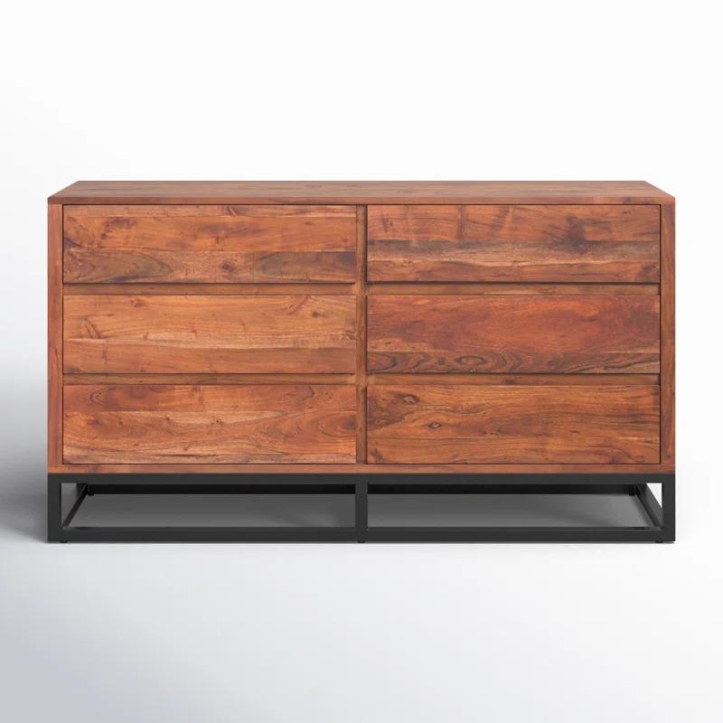 Birch Lane™ Pantai Modern Acacia Wood Dresser or Display Unit With Metal Base, Walnut Brown and Black