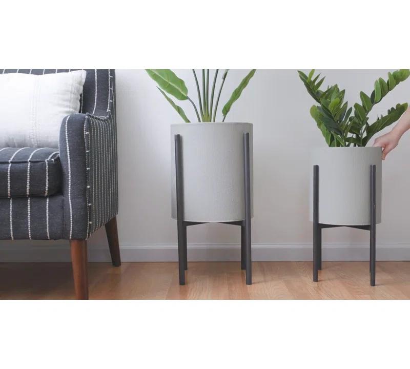 Stacia Round Metal Mid Century Indoor Pot Planter Set