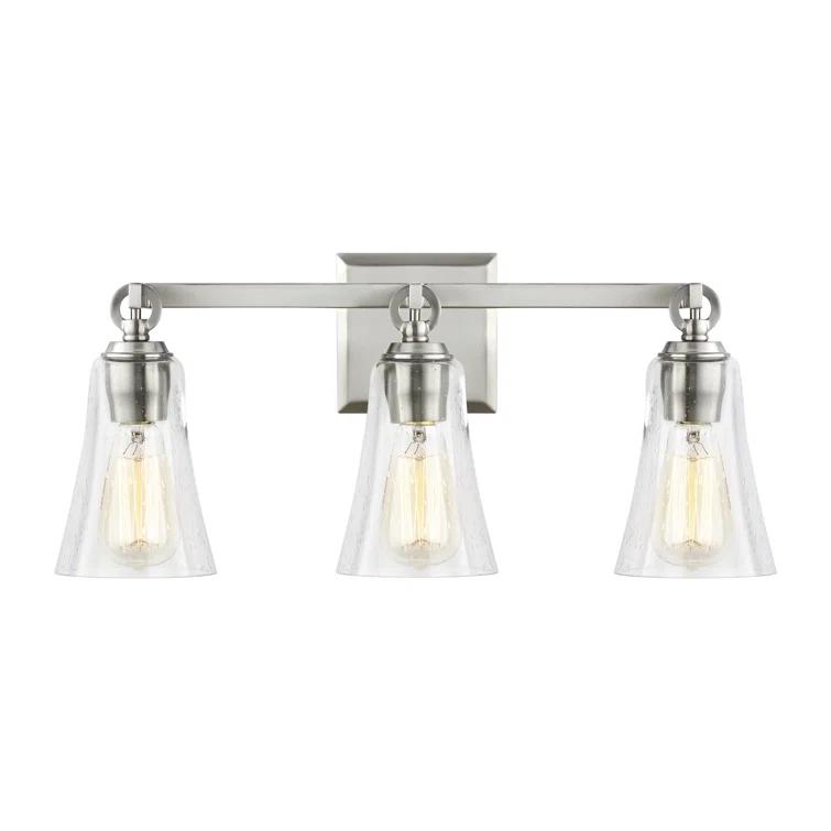 Satin Nickel 3-Light Vanity with Clear Seeded Glass Shades