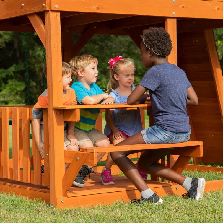 Backyard Discovery Backyard Discovery Skyfort II Cedar Wood Swing Set with Wave Slide, Clubhouse, Crow's Nest, and Monkey Bars
