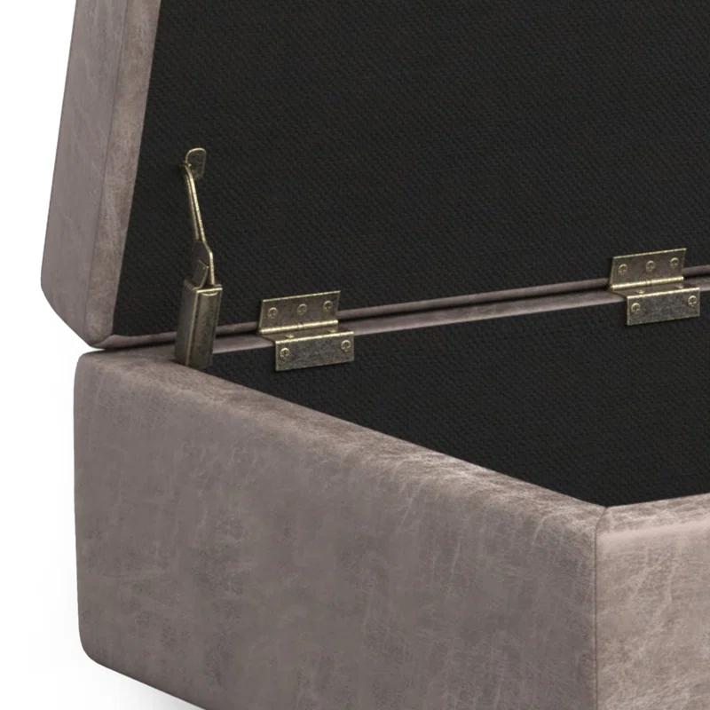 Simpli Home Shay 34"W Upholstered Coffee Table Storage Ottoman with Lift Top and Tufted Detailing