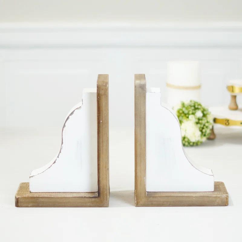 Ophelia & Co. VIP Wood 8 in. White Traditional Bookends Set of 2 | Wayfair