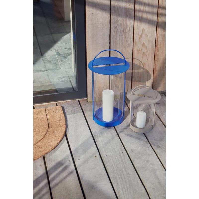 Large Blue Metal and Glass Hanging Lantern