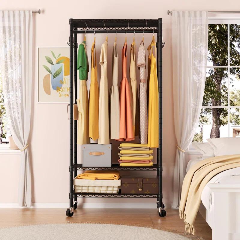 Heavy Duty Rolling Garment Rack - 3-Tier Adjustable Wire Shelving