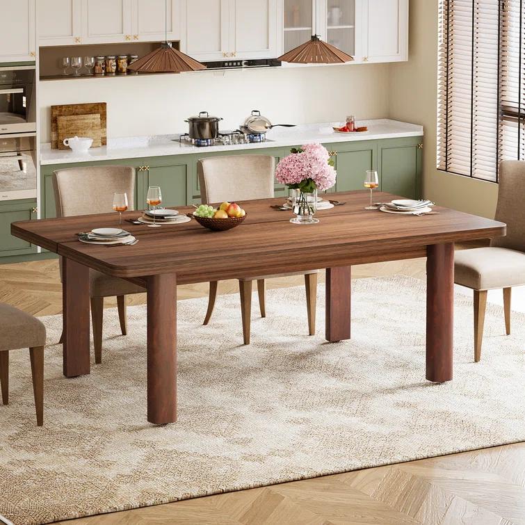 Union Rustic Wood Dining Table For 4-6 People, 63 Inch Farmhouse Kitchen Table With Solid Wood Legs