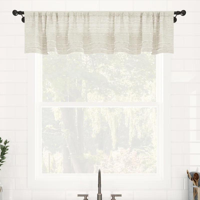 Clean Window Clean Window Aya Textured Slub Stripe Linen Blend Sheer Rod Pocket Kitchen Curtain Valance