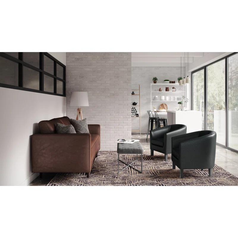 Simpli Home Austin 30"W Upholstered Vegan Faux Leather Contemporary Tub Accent Chair with High Arms and Deep Seat