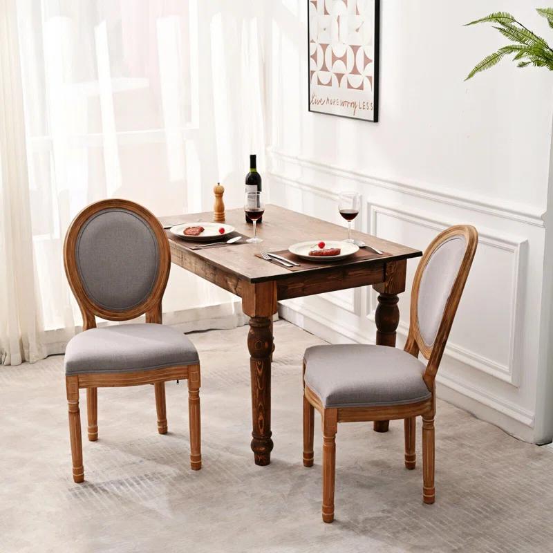 2PC French Country Dining Chairs with Round Back,Solid Wood Legs, Accent Side Chairs