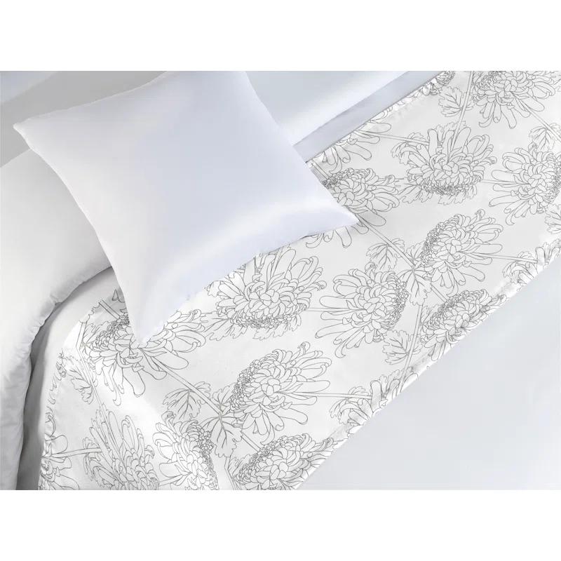 Ambesonne Ambesonne Floral Bed Runner Chrysanthemum Drawings Dimgray and White