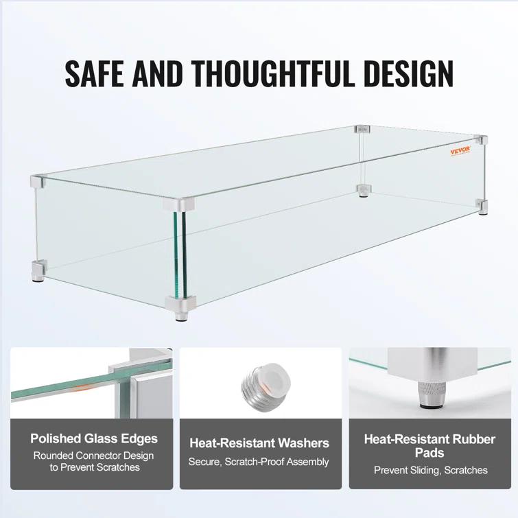 VEVOR Tempered Glass Fire Pit Accessory (Set of 4)