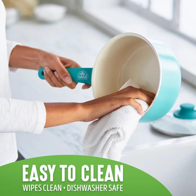 GreenLife GreenLife Soft Grip Healthy Ceramic Nonstick, 1QT And 2QT Saucepan Pot Set With Lids, Dishwasher Safe