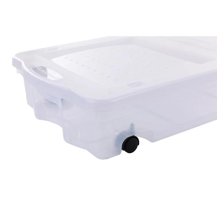 Rubbermaid Under Bed Wheeled Storage Box, 2-Pack, Plastic Containers With Dual-Hinged Lids And Sturdy Wheels, Visible Organization For Tight Spaces