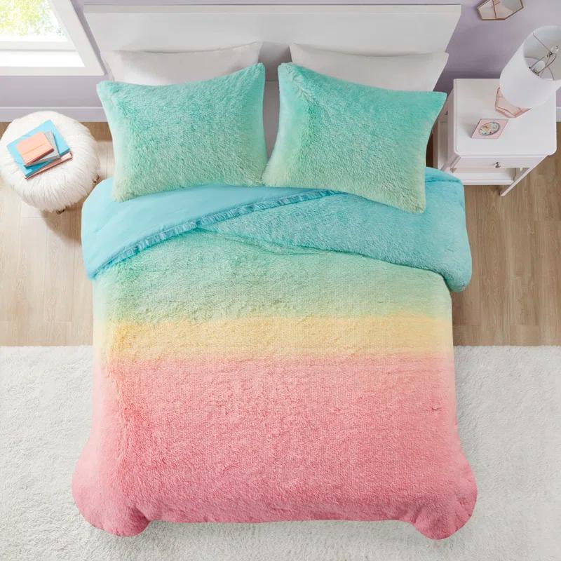 Intelligent Design Pastel Ombre Shaggy Faux Fur Comforter Set