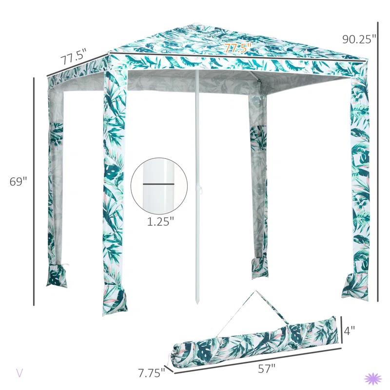 Outsunny Quick Beach Cabana Canopy Umbrella, 6.5' Easy-Assembly Sun-Shade Shelter with Sandbags, Cool UV50+ Fits Kids & Family, Green Coconut Palm
