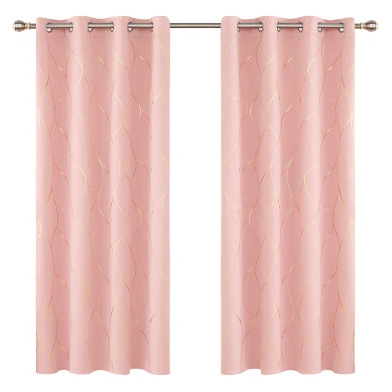Everly Quinn Boulus Gold Foil Print Blackout Thermal Insulated Grommet Curtains Set Of 2