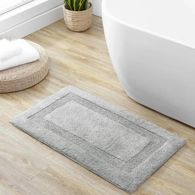 Gray Cotton Reversible Bath Rug with Tufted Design