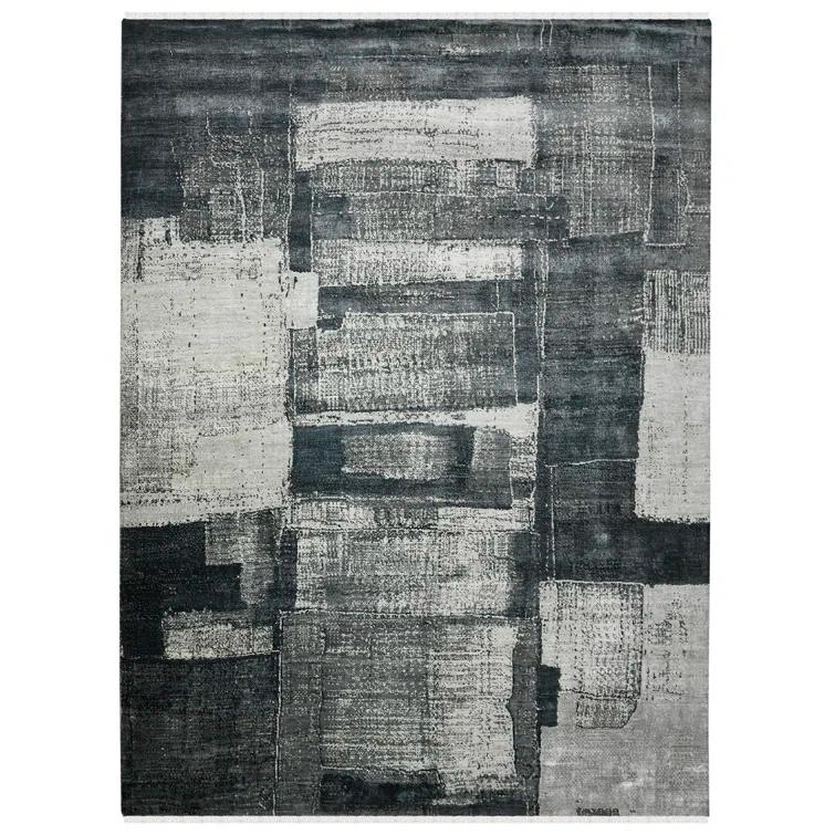 AMER Rugs Hermitage Empress Salon Black Hand-Knotted Wool/Viscose Area Rug