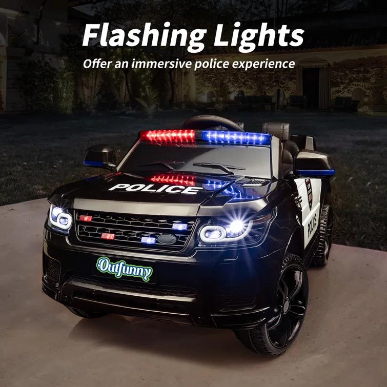 Outfunny Electric Police Car for Kids, 12 Volt Kids Ride on Toy Car with Remote Control, Bluetooth, Megaphone